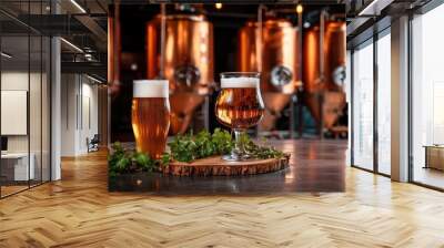 Microbrewery tour with brewing equipment, industrial and inviting, Industrial, Warm tones, Photograph, Craft beer Wall mural