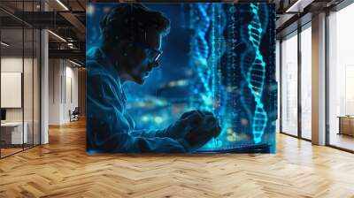 Portray a scientist studying CRISPR technology to edit the genes of a human embryo in a controlled lab environment Wall mural