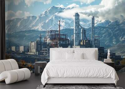 Represent a geothermal energy plant set in a volcanic region, using Earths heat to generate power Wall mural