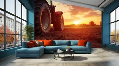 Tractors in agriculture, vibrant fields, modern farming, rural life Wall mural