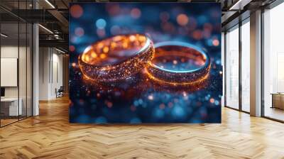 Wedding ceremony with holographic digital decor and futuristic glowing rings  Futuristic  Hologram  Soft Lighting Wall mural