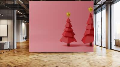 set of abstract christmas trees on red background. 3d rendering holiday christmas new year concept Wall mural