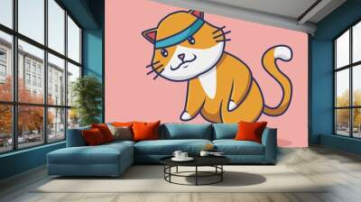 Cute Cat Playing Ball. Cartoon animal flat style illustration icon premium vector logo mascot suitable for web design banner character Wall mural