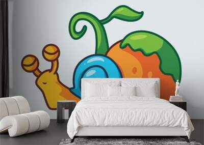 cute snail sleeping beside the plant Wall mural