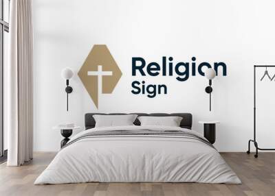 Religious church cross logo vector design Wall mural