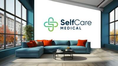 Self care medical line art gradient logo design Wall mural