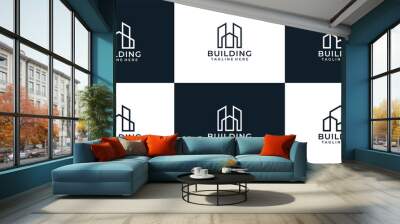 Set of architecture logo design vector. Logo can be used for real estate, building, construction, and business company Wall mural