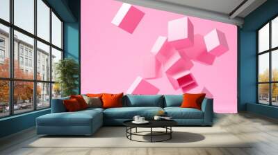 Abstract Pink Cubes in Motion Wall mural