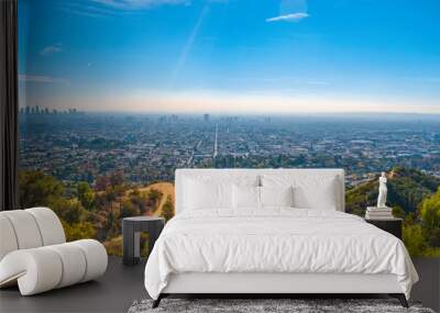 Los Angeles city skyline and natural woodland trails landscape from Griffith Observatory, California, USA Wall mural