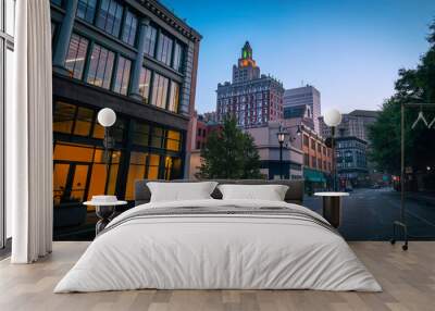 Providence City downtown skyline and buildings in Rhode Island, sunrise cityscape Wall mural