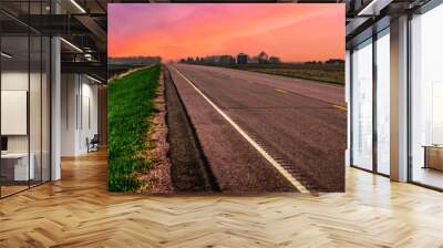 South Dakota Sunset Road Scenery on the rural road running through the agricultural field in Lincoln County, a beautiful country horizon of the American Heartland Wall mural