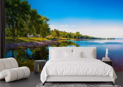 Tranquil sunset forest and marina landscape of Big Stone Lake in Ortonville,  Minnesota, USA. Wall mural