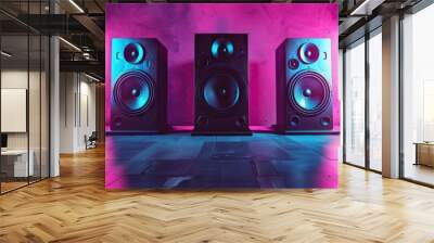 Neon Speakers in a Synthwave Setting Wall mural