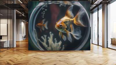 Beautiful fish in round glass aquarium with generative AI technology Wall mural