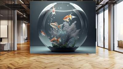 Beautiful fish in round glass aquarium with generative AI technology Wall mural