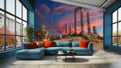 The Citadel in the city of Amman in Jordan in the middle east at the sunset. Temple of Hercules of the Amman Citadel 'Jabal al-Qal'a' Wall mural