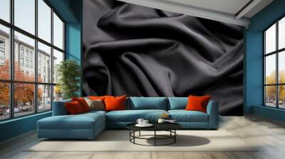 textured black fabric background dark clothing material Wall mural