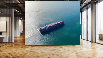 Aerial top view of Large container cargo ship in export and import business and logistics at sea Wall mural