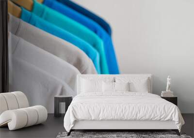 Close up of Colorful t-shirts on hangers, apparel background Wall mural