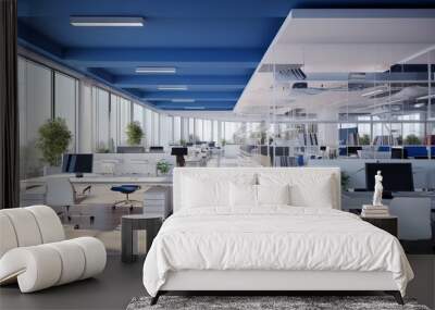 Contemporary white and blue office space: modern interior design in business environment

 Wall mural