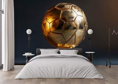 Gold soccer ball trophy on pedestal: celebratory award for excellence in soccer or football, representing achievement and sportsmanship in competitive sports


 Wall mural