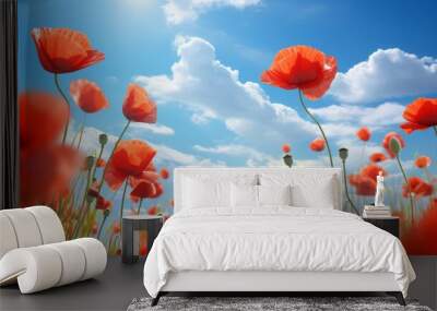 Vibrant poppies in the sky against a stunning blue background - high-definition 8k wallpaper for nature lovers and floral enthusiasts


 Wall mural