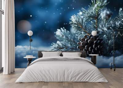 christmas tree branches with snow Wall mural