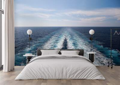 Trail of beautiful and clear water from cruise ship in Caribbean Sea in summer time Wall mural