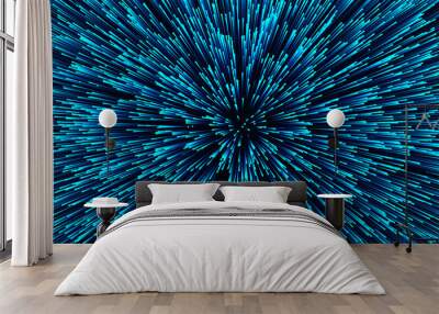 Hyperjump in space. speed of light star wars. particle flow. 3d rendering Wall mural