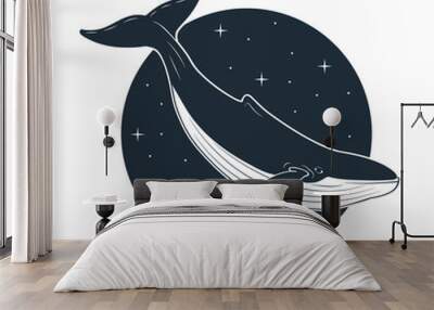 Blue whale swimming in space. Vector illustration. Wall mural