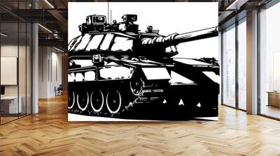 Illustration of military tank in drawing stencil style. Wall mural