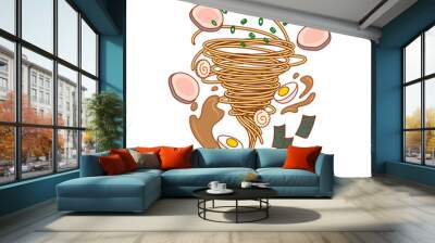 Vector illustration of ramen. Noodles tornado. Food. Wall mural