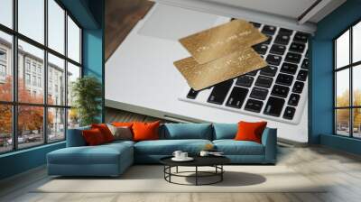 Two credit cards on the computer keyboard Wall mural