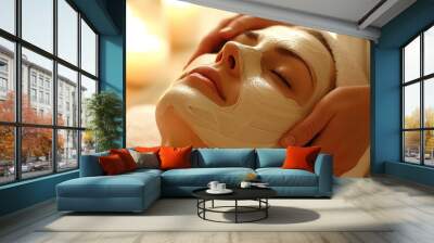 Woman receiving facial mask treatment Wall mural