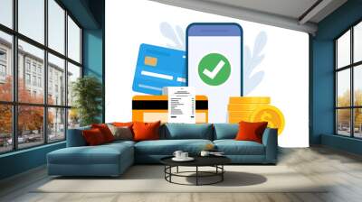 Online payment and digital bill concept. Mobile banking app and payment by credit card. Vector illustration. Wall mural