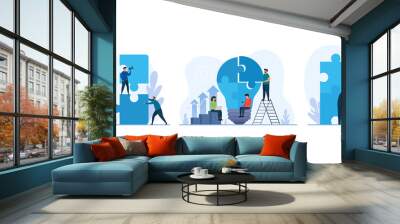 teamwork concept. vector illustration of business concept with giant puzzle. set of symbol of partne Wall mural