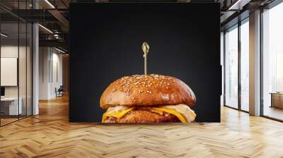 Fresh tasty burger on black background Wall mural