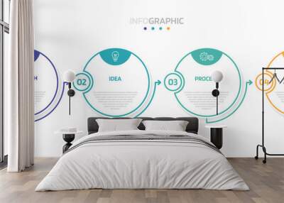 Business process infographic template with 4 options or steps. Modern paper layout design with thin line. Vector illustration graphic design Wall mural