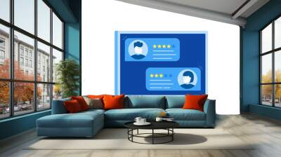 Computer with customer review rating messages, desktop pc display and online review or client testimonials, concept of experience or feedback, rating stars. Modern flat style vector illustration Wall mural