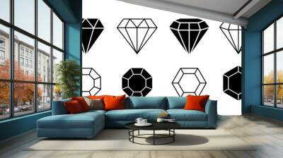 Set different shapes gemstones. Diamond line art design elements. Vector illustration Wall mural