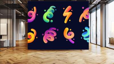 Set of abstract fluid curve in different shape. Gradient blend line. Creative design elements for cover, mockup, banner, poster and background. Vector illustration Wall mural