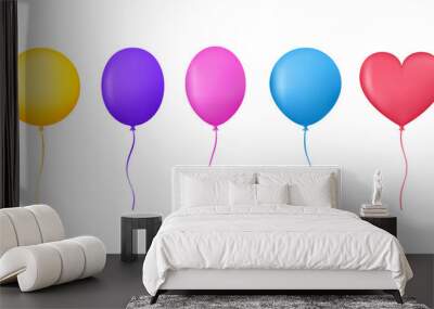 Set of colorful 3d balloon isolated on white background. Realistic helium balloons template for birthday party, anniversary, celebration. Vector illustration Wall mural