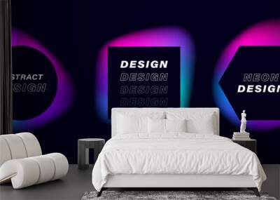 Super set different shape geometric texting boxes with neon glow. Quote box speech bubble. Modern flat style vector illustration Wall mural