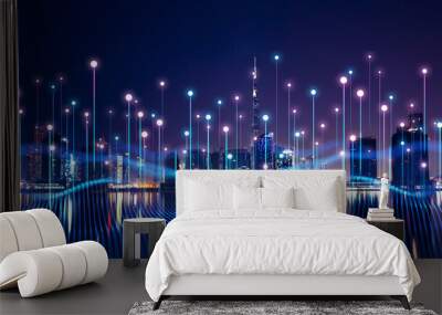 Telecommunication  and communication network concept. Big data connection technology. Smart city and digital transformation. Wall mural