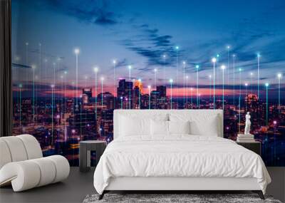 Telecommunication and communication network concept. Big data connection technology. Smart city and digital transformation.	 Wall mural