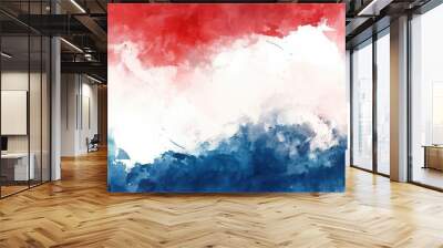  background, red white and blue colors with soft faded watercolor border texture design and blank white center, veteran's day or memorial day patriotic color background  Wall mural