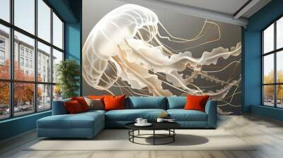 A serene depiction of a jellyfish with a smooth, creamy bell and delicate tentacles flowing around, isolated perfectly on a transparent background. Wall mural