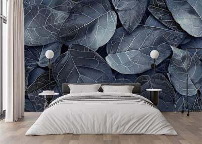 A stylized depiction of leaves where the textures are broken down into abstract lines and shapes.  Wall mural