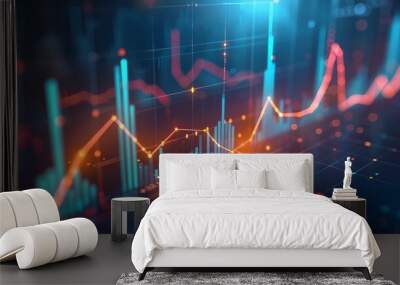 Financial Growth Concept: Graph Finance Chart Diagram on Economy Background Wall mural