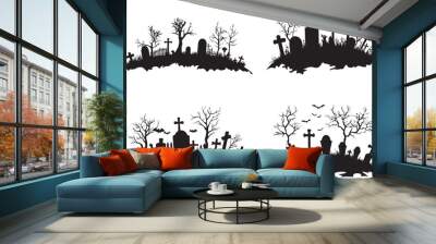 Halloween graveyard vector, collection silhouette of scary graveyard at night vector Wall mural